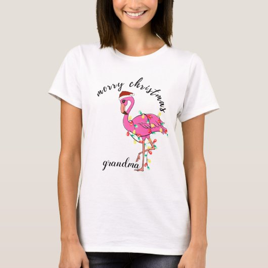 Pink Flamingo Christmas Shirt for Women Tシャツ (正面)