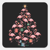 Pink Flamingo Christmas Tree Flamingos Holiday スクエアシール (正面)