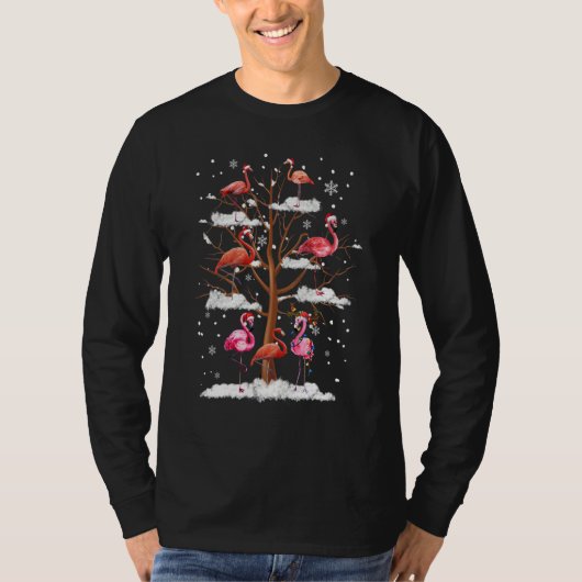 Pink Flamingo Christmas Tree Light Santa Hat  Xmas Tシャツ (正面)