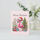 pink flamingo customizable Merry Christmas シーズンポストカード (スタンド正面)