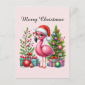 pink flamingo customizable Merry Christmas シーズンポストカード (正面)