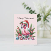 pink flamingo customizable Merry Christmas シーズンポストカード (スタンド正面)