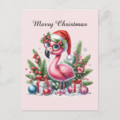 pink flamingo customizable Merry Christmas シーズンポストカード (正面)
