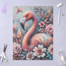 Pink Flamingo & Flowers Chalk Pastel Decoupage 