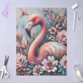 Pink Flamingo & Flowers Chalk Pastel Decoupage  薄葉紙