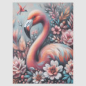 Pink Flamingo & Flowers Chalk Pastel Decoupage  薄葉紙 (正面)