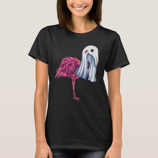 Pink Flamingo Ghost   Cute Halloween Costume Women Tシャツ (正面)