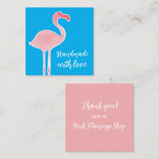 Pink Flamingo Handmade With Love Shop スクエア名刺 (正面/裏面)
