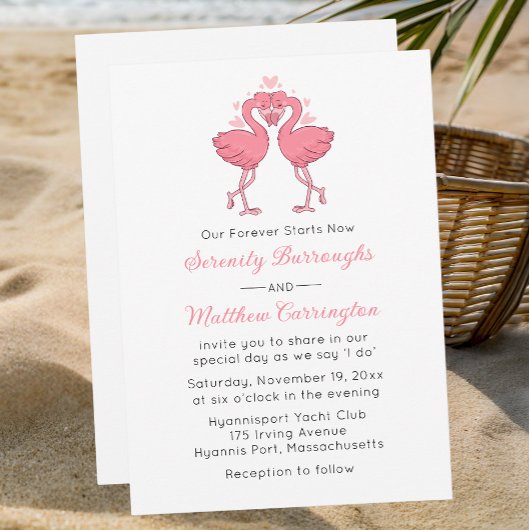 Pink Flamingo Hawaiian Tropical Beach Wedding 招待状