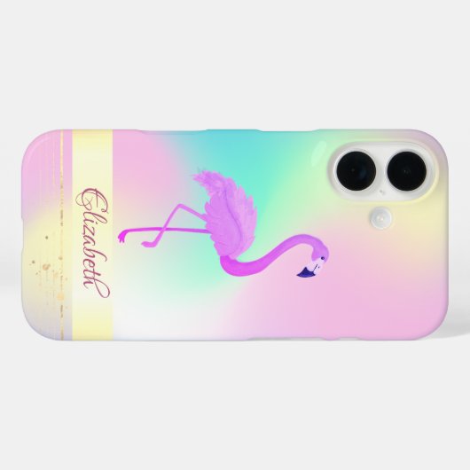 Pink Flamingo Holographic Ombre Case-Mate iPhoneケース (裏面 (横))
