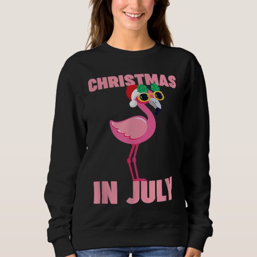 Pink Flamingo in Santa Hat Christmas In July  Girl スウェットシャツ (正面)