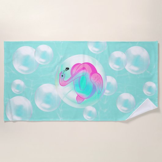 Pink flamingo inflatable bubble ビーチタオル (正面)
