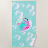 Pink flamingo inflatable bubble ビーチタオル (正面)