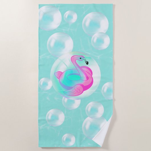 Pink flamingo inflatable bubble ビーチタオル (正面)