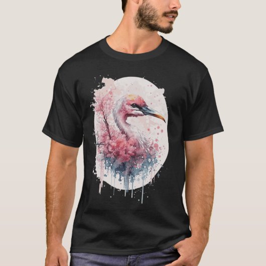 Pink Flamingo Japanese Cherry Blossom Sakura Tシャツ (正面)