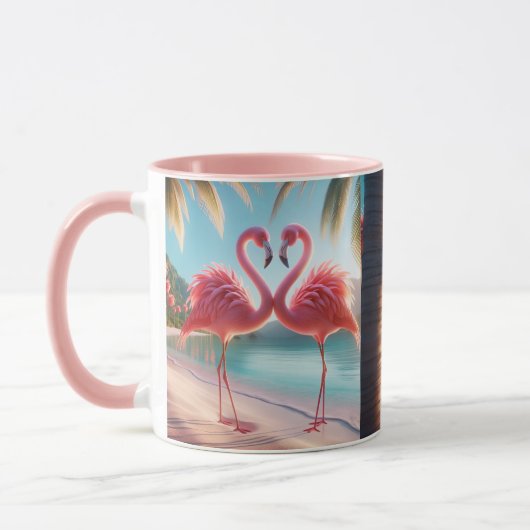 Pink Flamingo Love Tropical Beach Sun マグカップ (左)