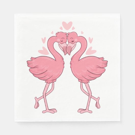 Pink Flamingo Love Tropical Beach Wedding スタンダードランチョンナプキン (正面)