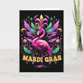 Pink Flamingo Mardi Gras Crown And Beads Mask Carn カード (正面)