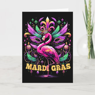 Pink Flamingo Mardi Gras Crown And Beads Mask Carn カード