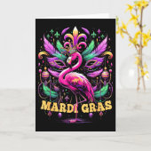 Pink Flamingo Mardi Gras Crown And Beads Mask Carn カード (黄色い花)