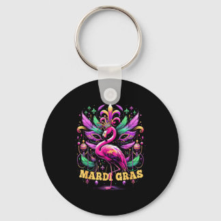 Pink Flamingo Mardi Gras Crown And Beads Mask Carn キーホルダー