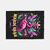 Pink Flamingo Mardi Gras Crown And Beads Mask Carn フリースブランケット (正面(横))