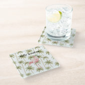 Pink Flamingo Palm Trees ガラスコースター (アングル)