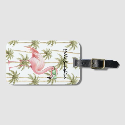 Pink Flamingo Palm Trees ラゲッジタグ (正面横)