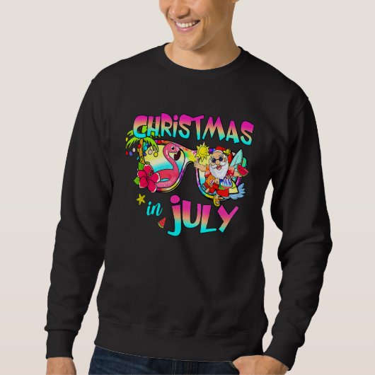 Pink Flamingo Santa Hat Christmas In 7月Summer V スウェットシャツ (正面)
