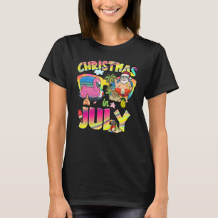 Pink Flamingo Santa Hat Christmas In 7月Summer V Tシャツ