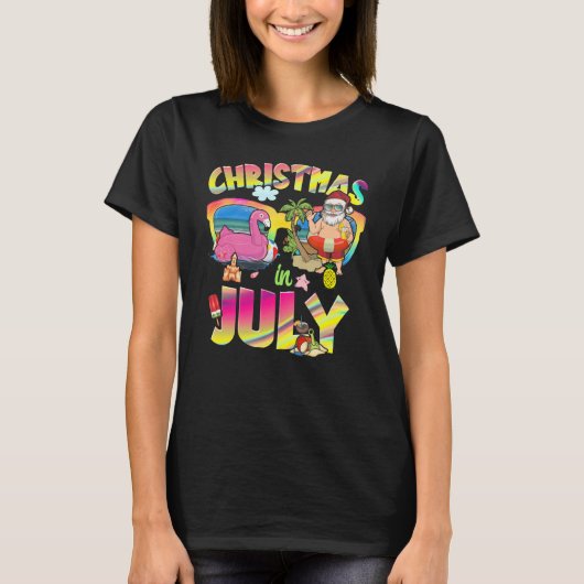 Pink Flamingo Santa Hat Christmas In 7月Summer V Tシャツ (正面)