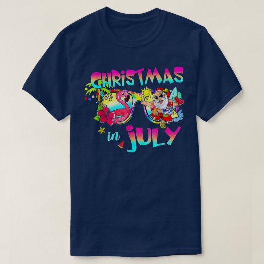 Pink Flamingo Santa Hat Christmas In 7月Summer V Tシャツ (デザイン正面)