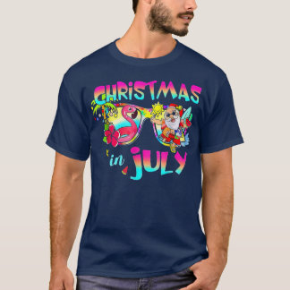 Pink Flamingo Santa Hat Christmas In 7月Summer V Tシャツ