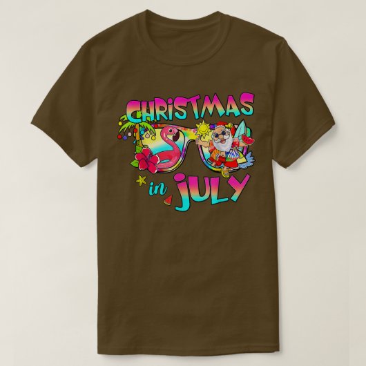 Pink Flamingo Santa Hat Christmas In 7月Summer V Tシャツ (デザイン正面)