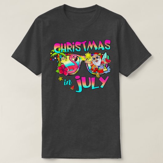 Pink Flamingo Santa Hat Christmas In 7月Summer V Tシャツ (デザイン正面)