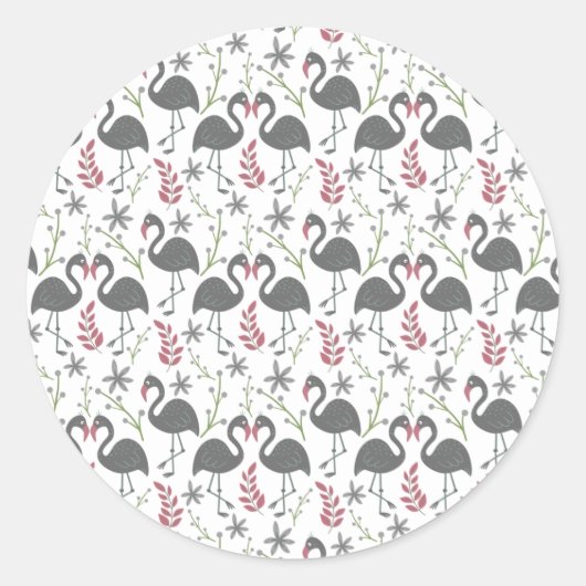 Pink flamingo seamless pattern flowers, leaves ラウンドシール (正面)