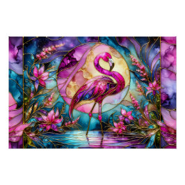 Pink Flamingo Stained Glass Mosaic ポスター