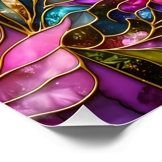 Pink Flamingo Stained Glass Mosaic ポスター (コーナー)