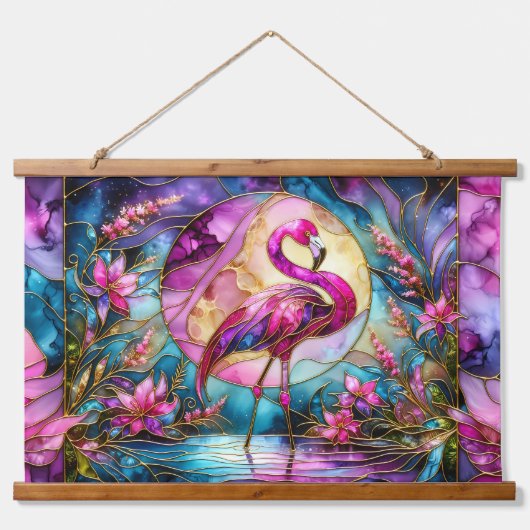 Pink Flamingo Stained Glass Mosaic 吊り下げ型タペストリー (正面)