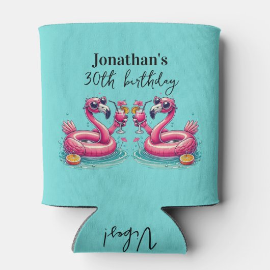 Pink Flamingo Summer Birthday Party 缶クーラー (裏面)