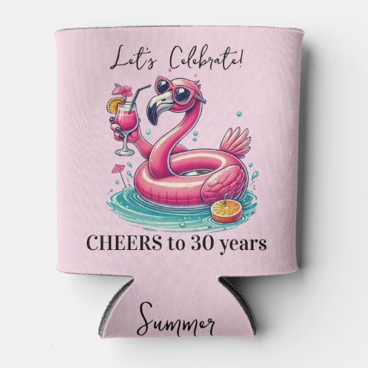 Pink Flamingo Summer Birthday Party 缶クーラー (正面)