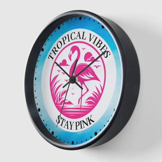 Pink Flamingo Summer Circle Design-68730 壁時計 (傾斜)