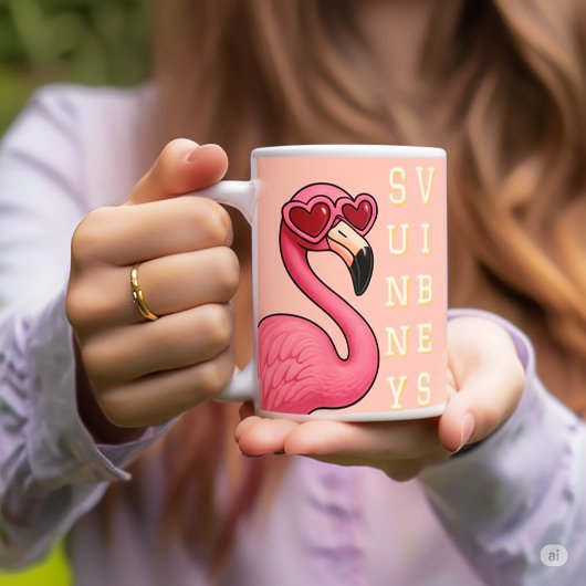 Pink Flamingo Sunny Vibes コーヒーマグカップ