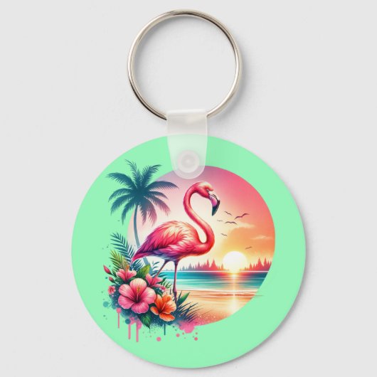 Pink Flamingo Sunset Clipart-93938 キーホルダー (正面)