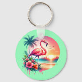 Pink Flamingo Sunset Clipart-93938 キーホルダー (裏面)
