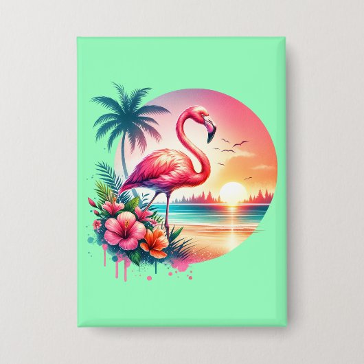Pink Flamingo Sunset Clipart-93938 缶バッジ (正面)