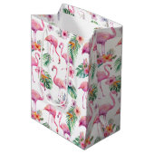 Pink Flamingo Tropical Baby Shower Gift Bag ミディアムペーパーバッグ (正面アングル)