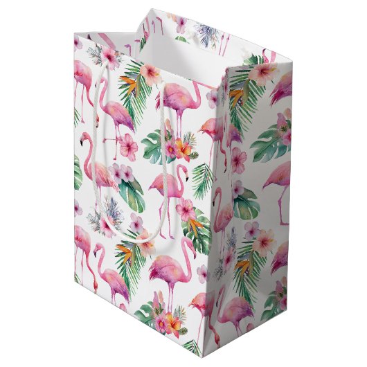 Pink Flamingo Tropical Baby Shower Gift Bag ミディアムペーパーバッグ (裏面アングル)