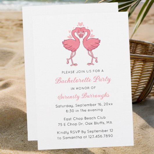 Pink Flamingo Tropical Beach Bachelorette Party 招待状