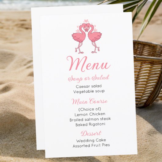 Pink Flamingo Tropical Beach Hawaiian Wedding Menu